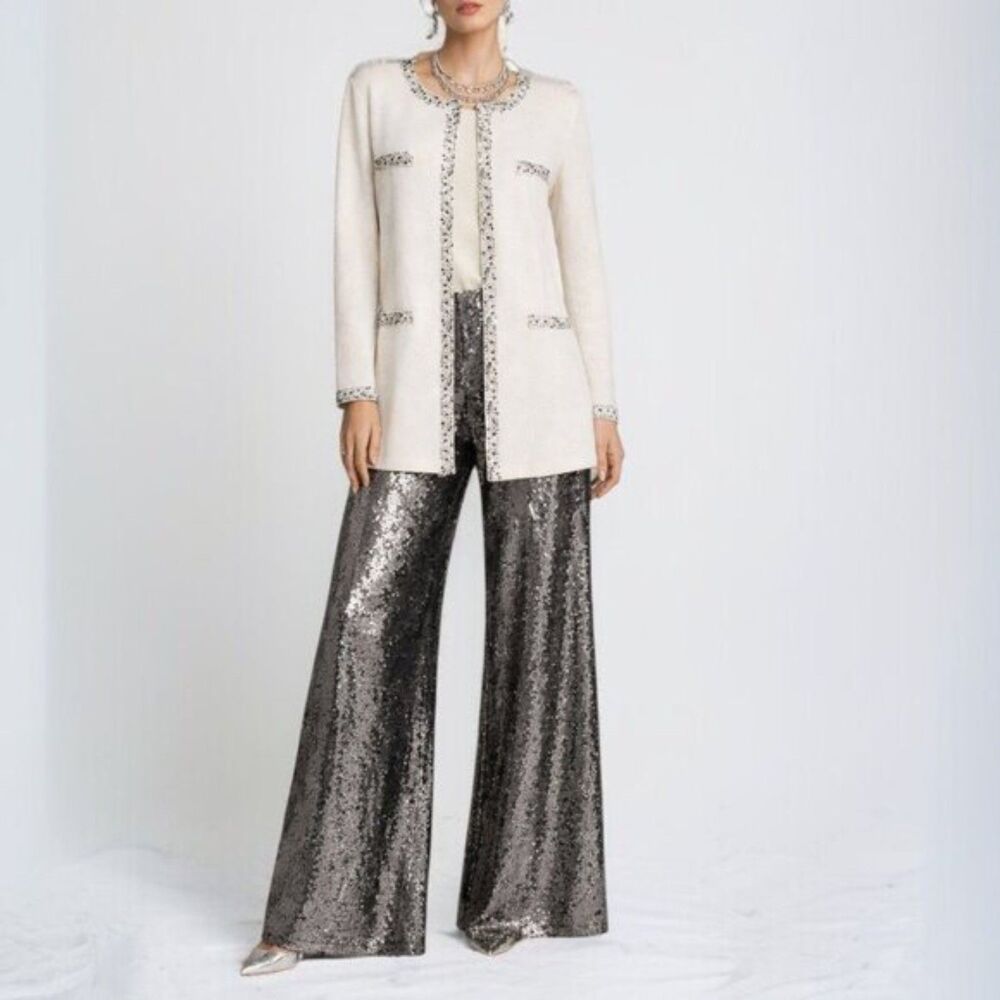 St. John Glam Evening Cream Embellished Evening Cardigan Size 12~$900
